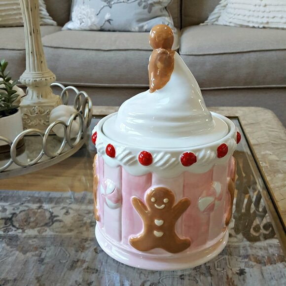 NEW! SHABBY Sweet CHIC GINGERBREAD Man COOKIE JAR - Picture 3 of 5